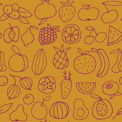 delicious juicy fruits seamless pattern. Bright seamless background for your design. Wrapping paper, textiles, wallpaper. Healthy food. Food doodle. Vector illustration.
