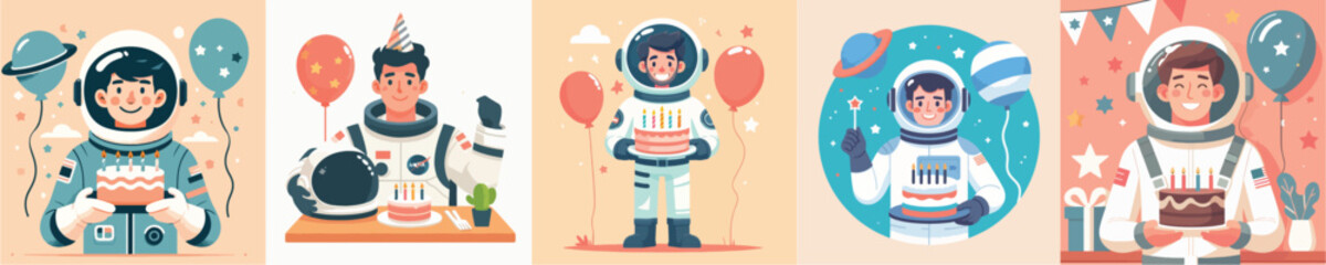 astronaut birthday youth character vector