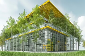 Obraz premium Innovative building design with integrated greenery and modern architecture.