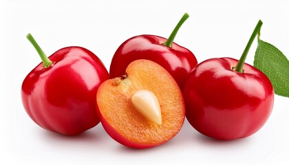 acerola cherry with half slice isolated on white background