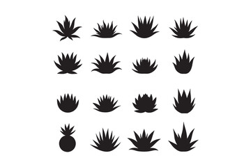 Agave Plant Silhouettes Set Vector Icons Collection for Logo, Tattoo, Design