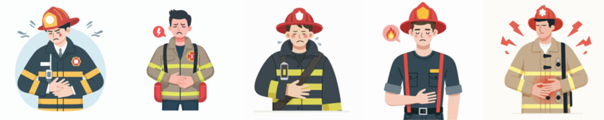 firefighter vector having stomach ache