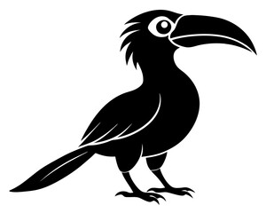Obraz premium Malabar Grey Hornbill Vector Illustration | Tropical Bird Silhouette SVG