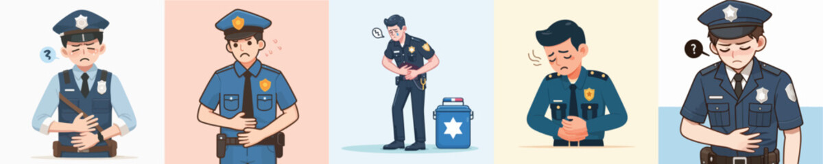 police vector having stomach ache