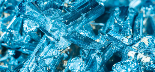 Blue Crystal Mineral Stone. Gems. Mineral crystals in the natural environment. Texture of precious...