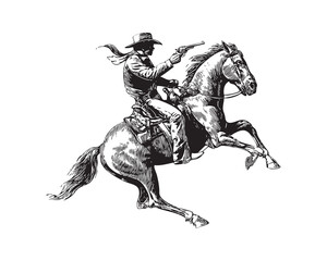 cowboy riding horse vector design isolated on white background - cowboy riding horse sketch