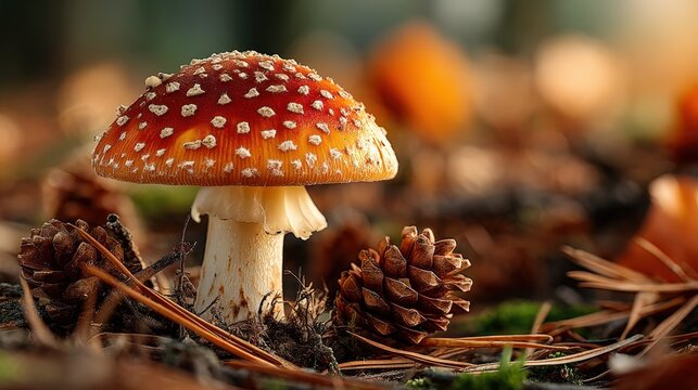 Fresh Amanita rubescens discovered among pine needles in an Alpine forest