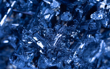 Blue Crystal Mineral Stone. Gems. Mineral crystals in the natural environment. Texture of precious...