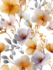 Soft watercolor wildflowers in pastel tones create vintage inspired floral pattern, evoking serene and delicate aesthetic
