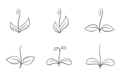 Spring plants line illustration set. Floral, planting and nature design elements. Isolated vector images