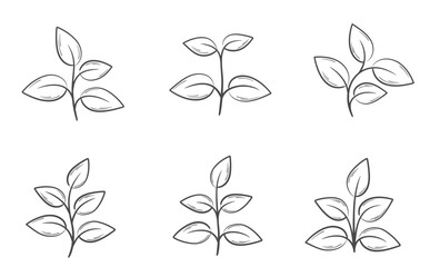 Sprout plant line illustration set. Spring, planting and nature design elements. Isolated vector images