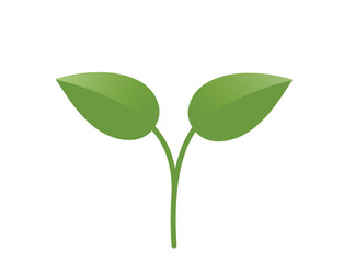 Green sprout with two leaves illustration. Spring, planting and nature design element. Isolated vector image