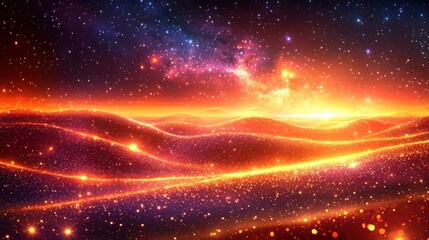 Fototapeta premium Cosmic Landscape Galaxy, stars, and glowing ethereal hills