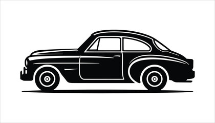 Vintage Car Illustration Classic Car Silhouette on White Background