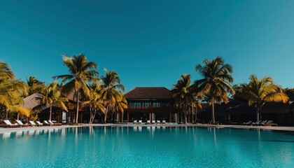 Fototapeta premium Tropical resort poolside view