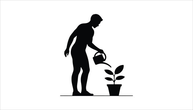 recommend clip art: Man watering plant with a watering can silhouette vector
                    
                    