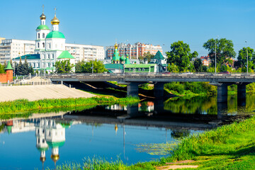 Picturesque view of the Ascension Cathedral on the Malaya Kokshaga River in Yoshkar-Ola. Russia