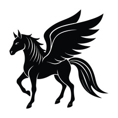 Silhouette of a Flying Pegasus with Majestic Wings in Black Design
