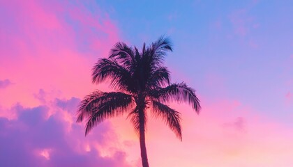 Obraz premium Palm tree silhouette at vibrant sunset