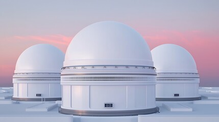 Obraz premium Futuristic White Domes Architecture Under a Pastel Sky, Exploring Innovation and Modern Design in Outer Space Research Facilities.