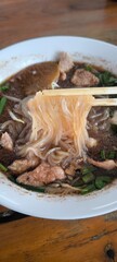 Noodles in a bowl on the table