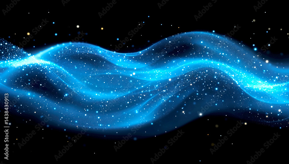 Aufkleber dreamy blue wave of light flowing through a dark background filled with sparkling stars : generative