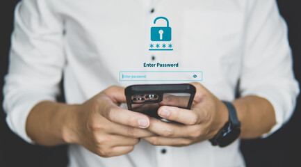 Cybersecurity Concept with Smartphone Login Screen and Password Protection for business use,...
