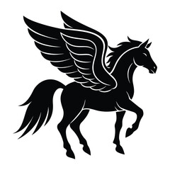 Silhouette of a Flying Pegasus with Majestic Wings in Black Design