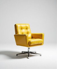 Stylish yellow leather armchair on a white background. Perfect for home or office.