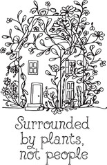 house design line art with leave illustration design stock photos