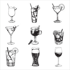 alcoholic drinks collection - vector illustration