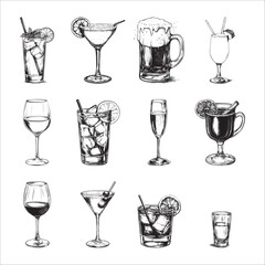 alcoholic drinks collection - vector illustration
