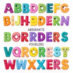 Colorful, fun alphabet letters with cartoon faces
