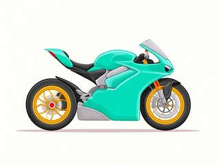 Obraz premium Sleek teal motorbike, gold-rimmed wheels, side profile view