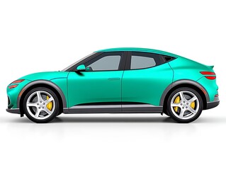 Fototapeta premium Teal electric SUV, sleek design, modern profile, four doors, alloy wheels