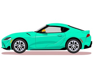 Naklejka premium Teal sports coupe, side profile view, isolated on white background