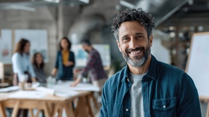 Fototapeta premium Confident mature caucasian male in creative office environment with colleagues