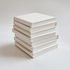 A Stack of Knowledge: Minimalist Still Life of Eight White Books on a Neutral Background, Emphasizing Education and Intellectual Pursuits