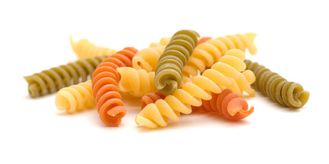 Fusilli tricolore pasta isolated on white background