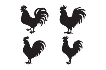 Rooster Silhouette Icons Farm Chicken Clipart Collection for Designs