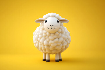 Cute cartoon sheep character standing against a vibrant yellow background, showcasing simplicity
