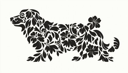 Fototapeta premium Dog silhouette adorned with floral patterns