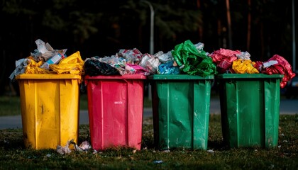 Overflowing trash bins