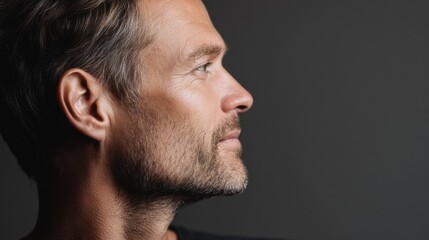 Confident Mature Man Side Profile Highlighting Healthy Skin and Skincare