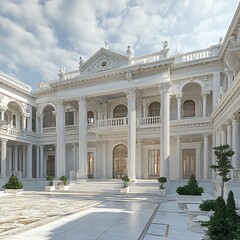 Fototapeta premium Opulent neoclassical palace with marble columns and grand design high resolution picture