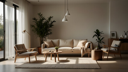 Fototapeta premium modern living room with fireplace