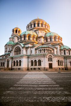 Vertical photograph of Alexander Nevsky Cathedral in Sofia, Bulgaria. Ideal for travel brochure, magazine cover, poster.