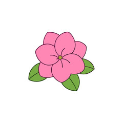 Fototapeta premium Pink Flower Cartoon Illustration With Leaves On Black