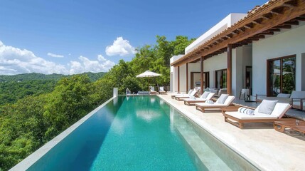 Fototapeta premium Luxury Villa with Infinity Pool and Scenic View of Green Hills