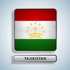Tajikistan flag square button Isolated on color gradient background. Exclusive Icon flag
